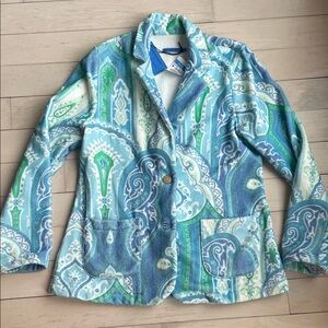 J. McLaughlin Blue and Green Paisley French Terry Blazer